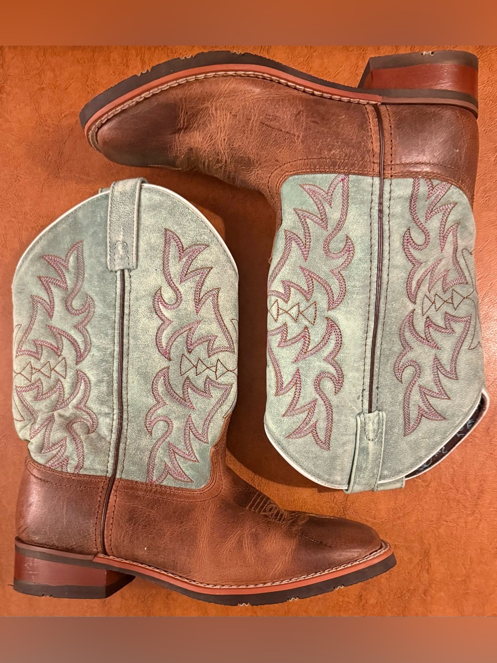 Laredo Anita Brown Turquoise Leather Cowgirl Boots Womens 9M Western - Picture 7 of 10